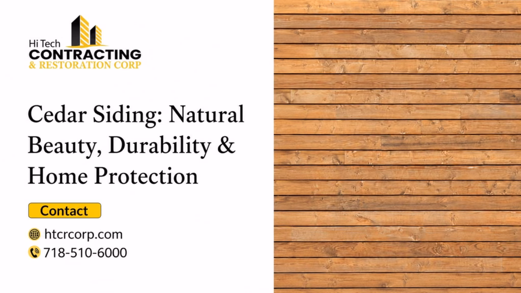 Cedar siding installed on a residential exterior, showcasing natural wood texture and a durable, attractive finish