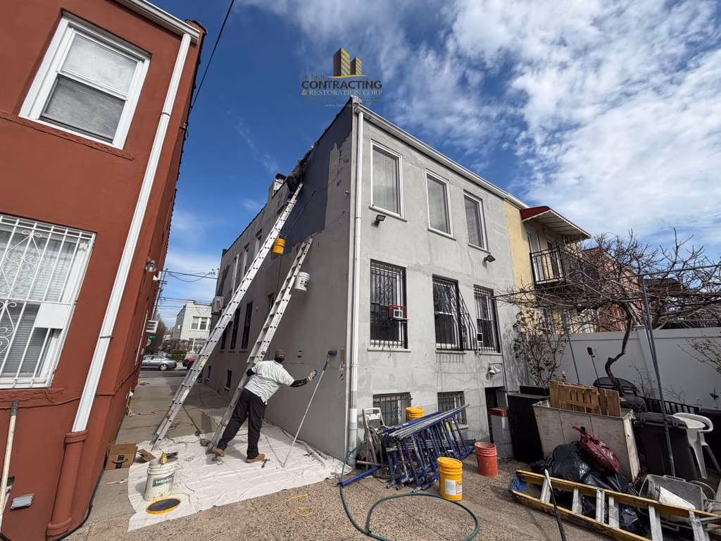 exterior waterproofing astoria queens with stucco repair, brick pointing, and thorocoat coating