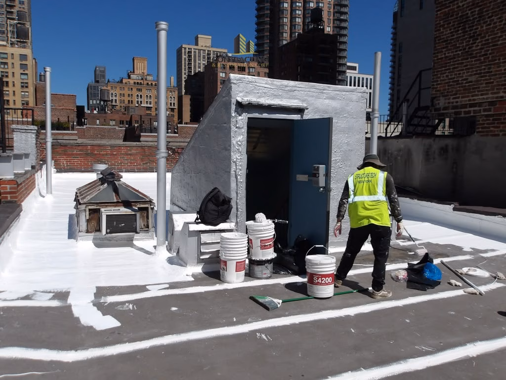 flat roof restoration upper east side with gaco liquid